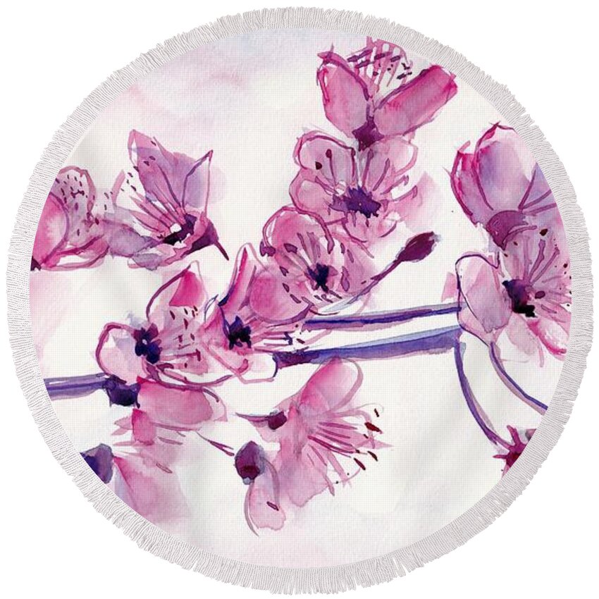 Cherry Round Beach Towel featuring the painting Cherry Flowers by George Cret
