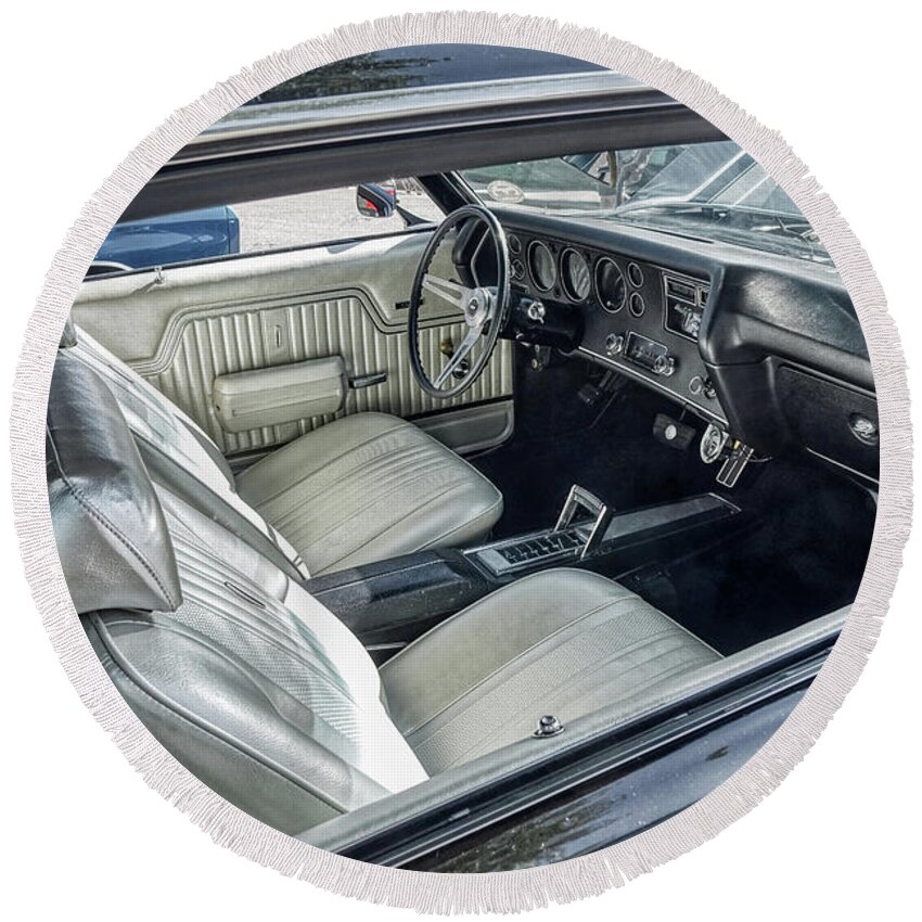 Chevelle Interior Round Beach Towel featuring the photograph Chevrolet Chevelle SS interior by Cathy Anderson