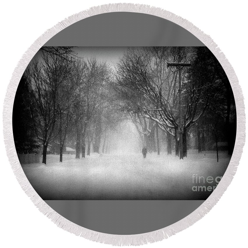 Weather Round Beach Towel featuring the photograph Chicago Blizzard - Holga by Frank J Casella