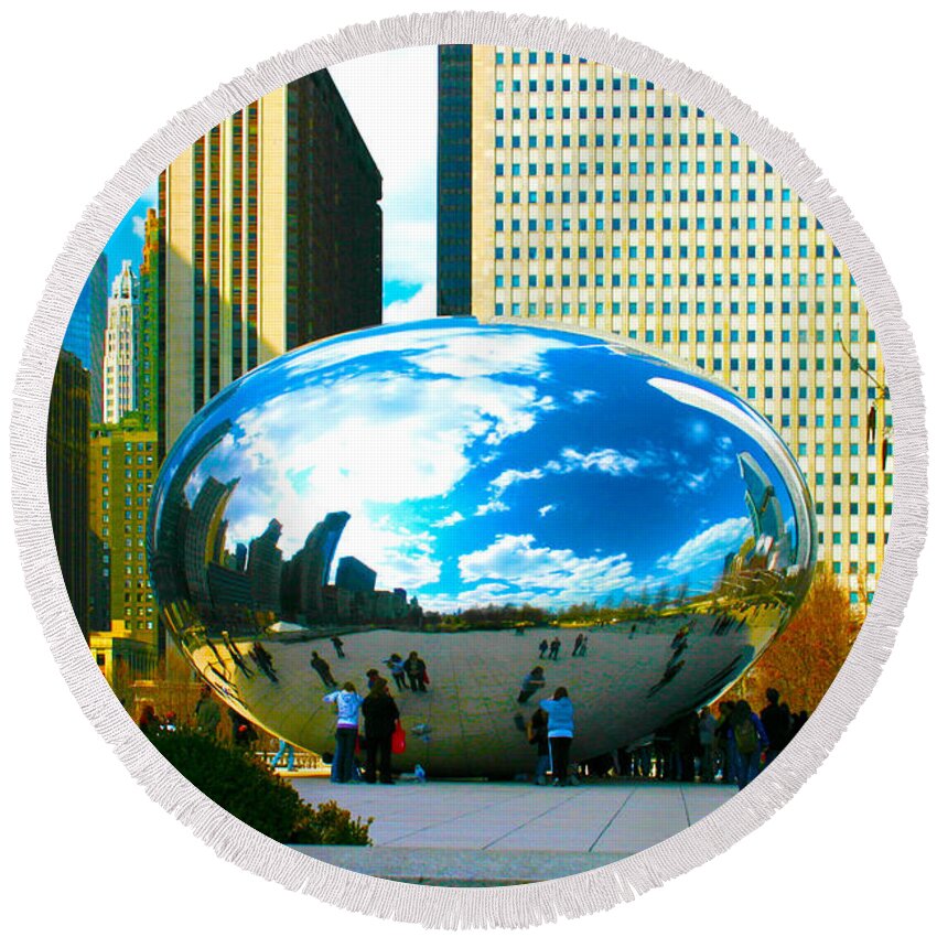 Chicago Skyline Round Beach Towel featuring the photograph Chicago Skyline Bean by Patrick Malon