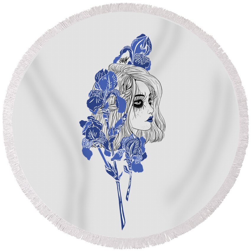 Digital Art Round Beach Towel featuring the digital art China girl by Elly Provolo