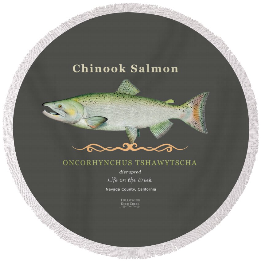 Chinook Salmon Round Beach Towel featuring the digital art Chinook Salmon oncorhynchus tshawytscha by Lisa Redfern