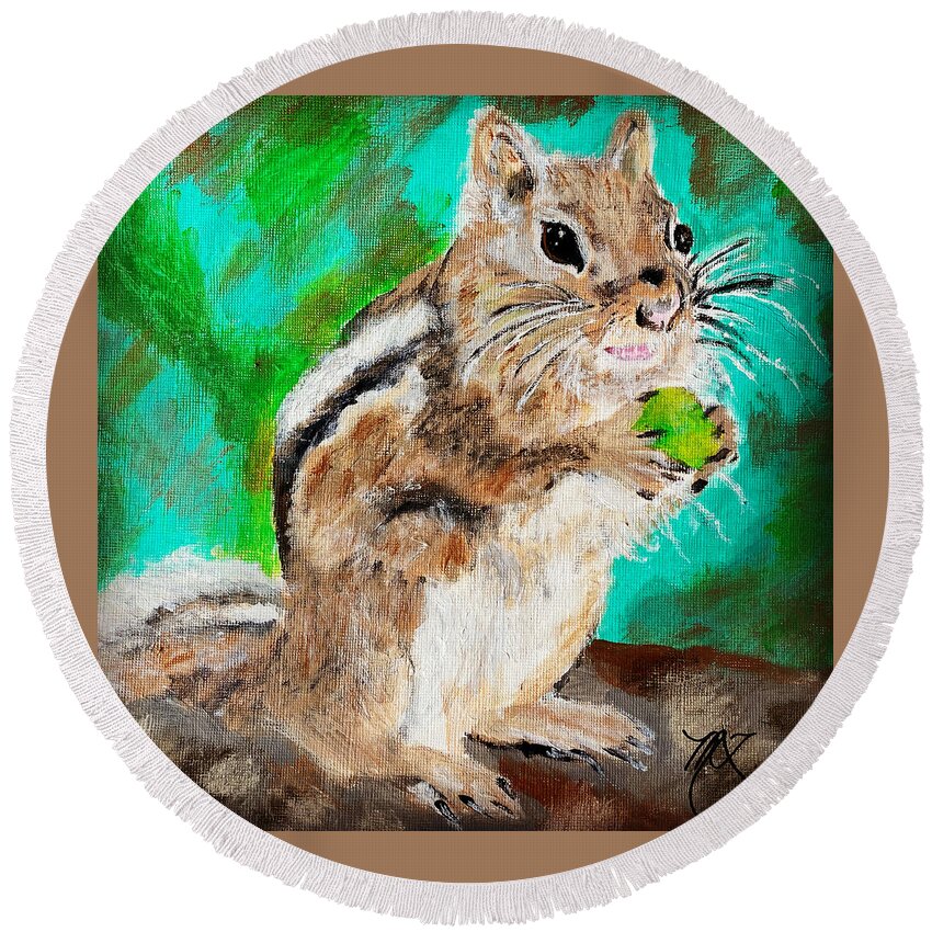 Chipmunk Round Beach Towel featuring the painting Chipmunk by Melody Fowler