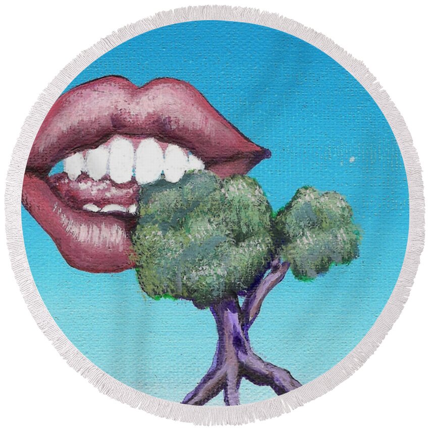 Mouth Round Beach Towel featuring the painting Chomp by Vicki Noble