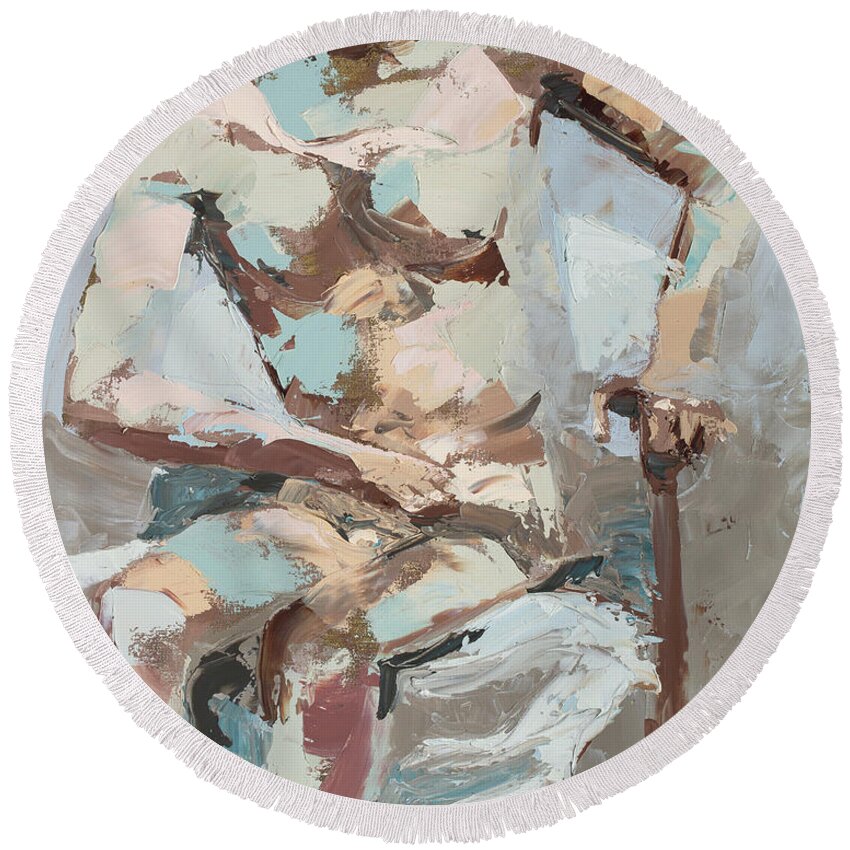 Impressionism Round Beach Towel featuring the painting Chris's Chair by PJ Kirk