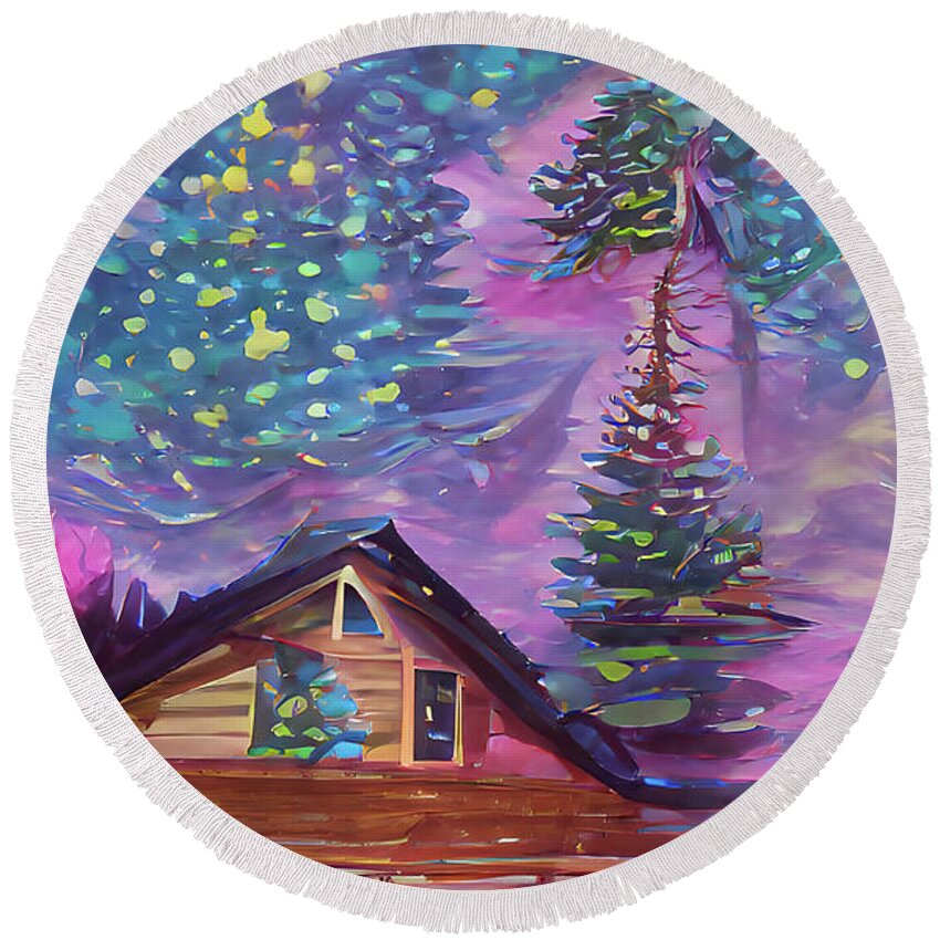 Christmas Round Beach Towel featuring the digital art Christmas at home under starry skies by Darren White