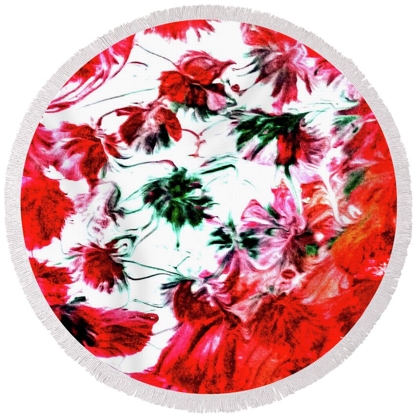 Christmas Round Beach Towel featuring the painting Christmas Floral by Anna Adams