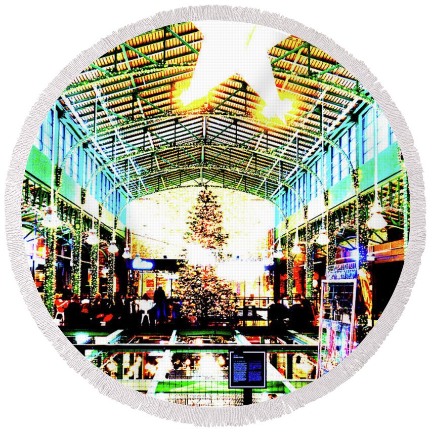 Christmas Round Beach Towel featuring the photograph Christmas In Mall In Warsaw, Poland 2 by John Siest