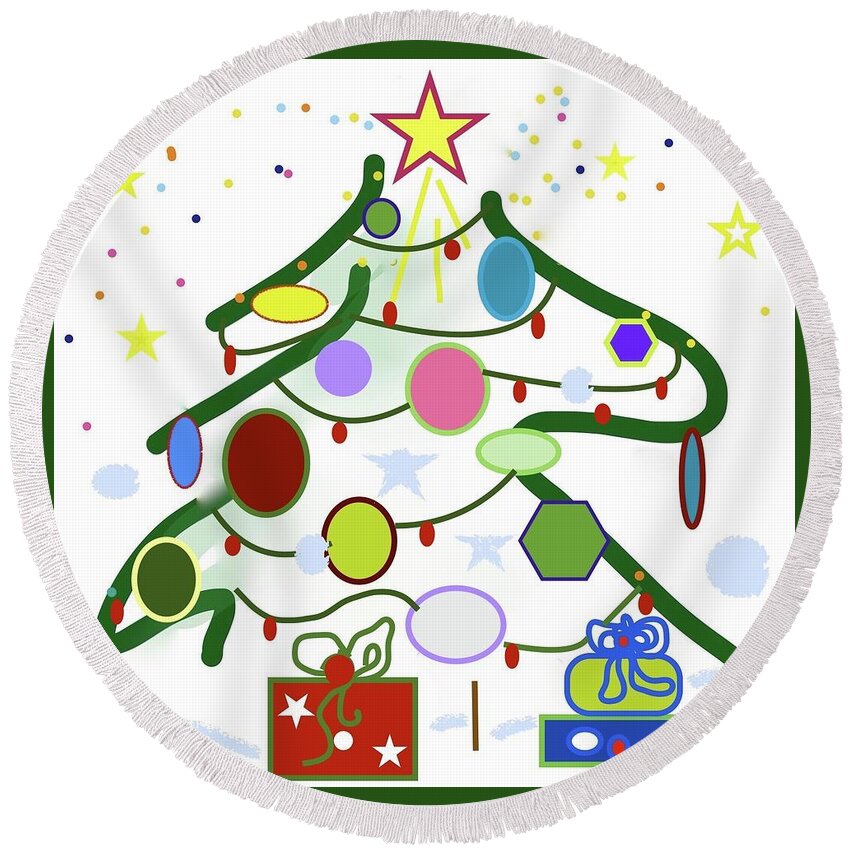 Christmas Tree Round Beach Towel featuring the digital art Christmas In The Morning by Alida M Haslett