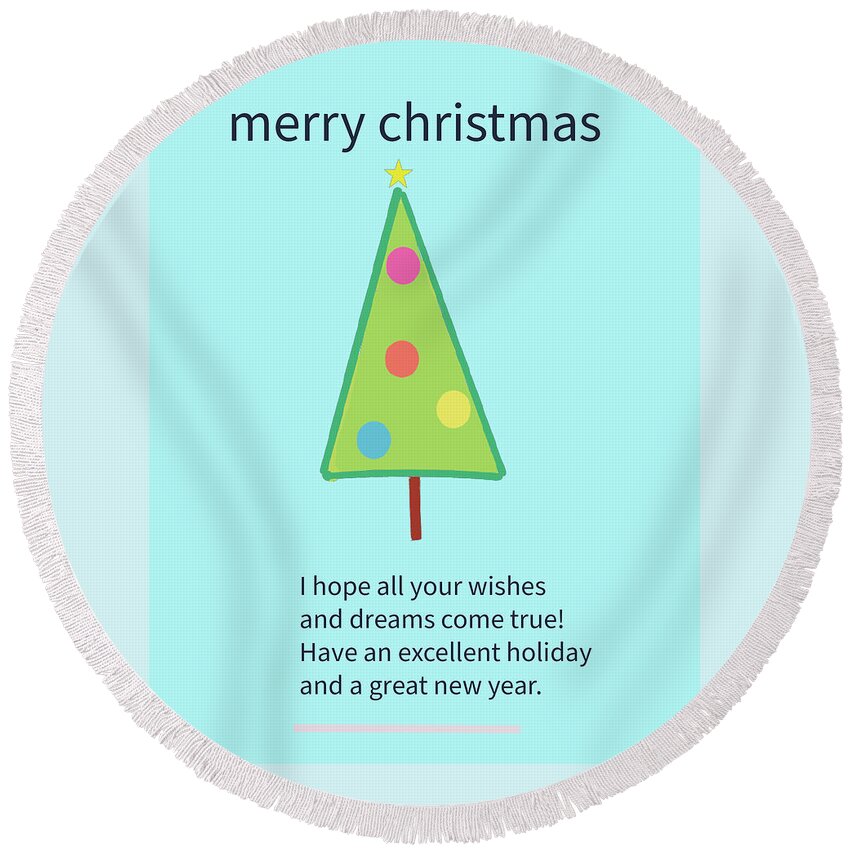 Holiday Round Beach Towel featuring the digital art merry Christmas tree by Ashley Rice