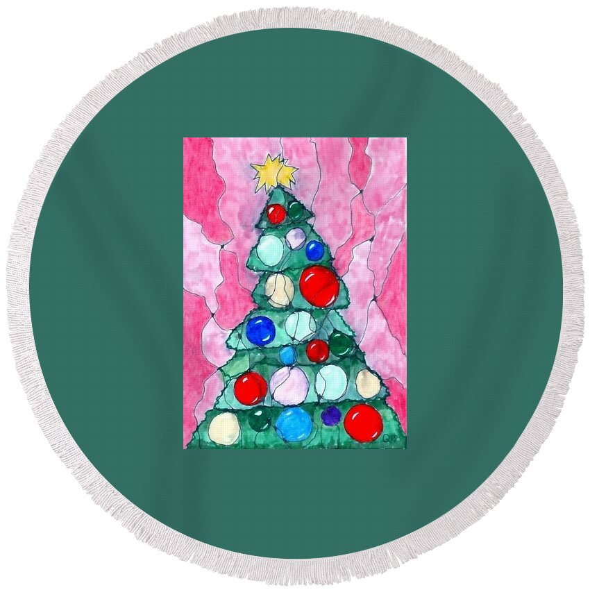 Christmas Round Beach Towel featuring the drawing Christmas Tree by Quwatha Valentine