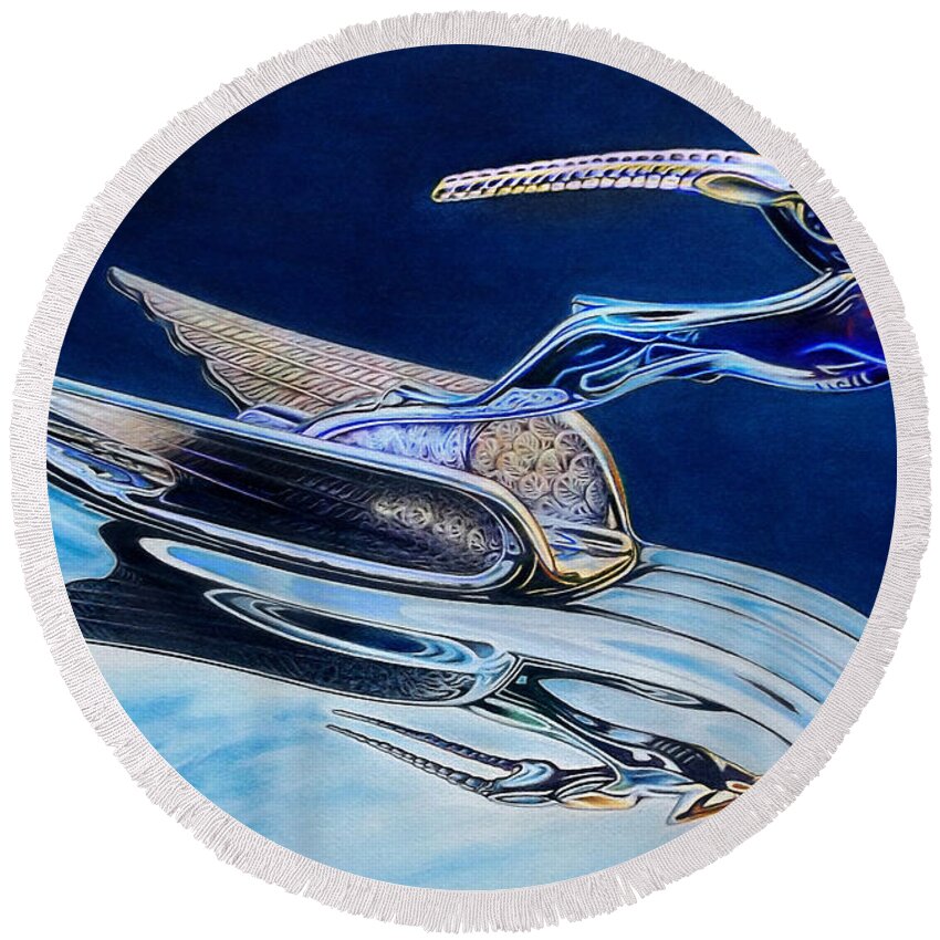 Ram Hood Ornament Image Round Beach Towel featuring the drawing Chrome Ram by David Neace