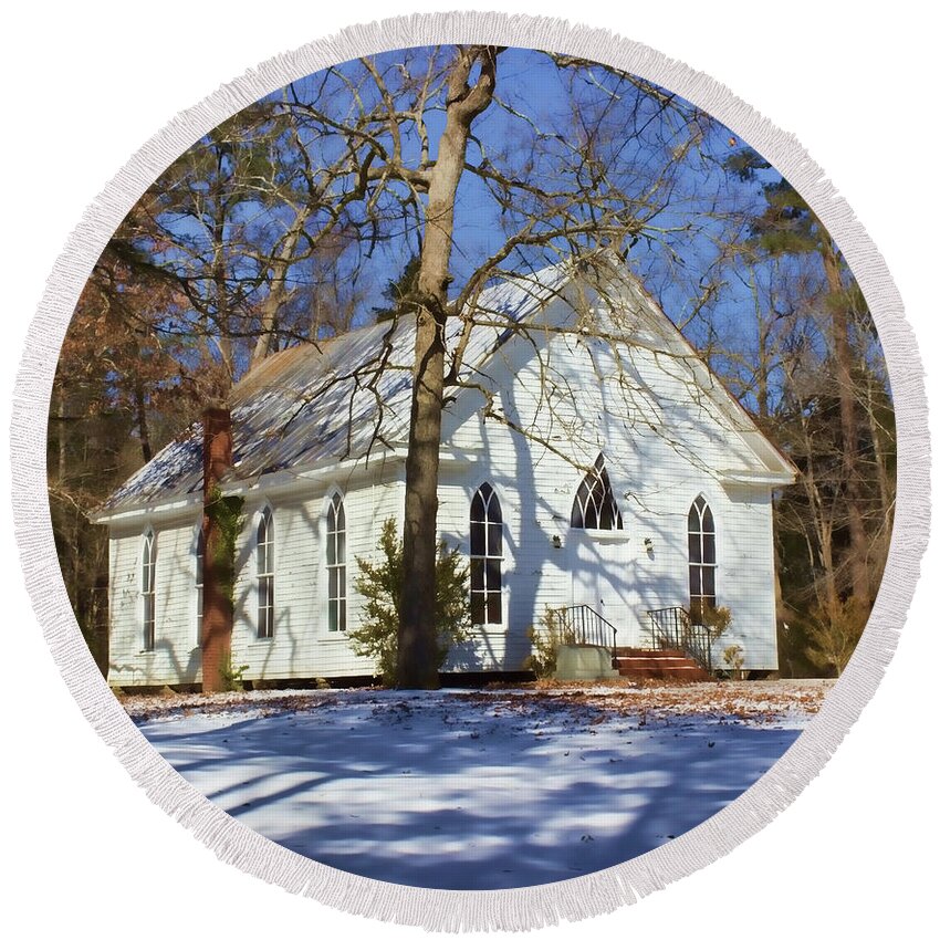 Church Round Beach Towel featuring the photograph Church in the Wood by Roberta Byram