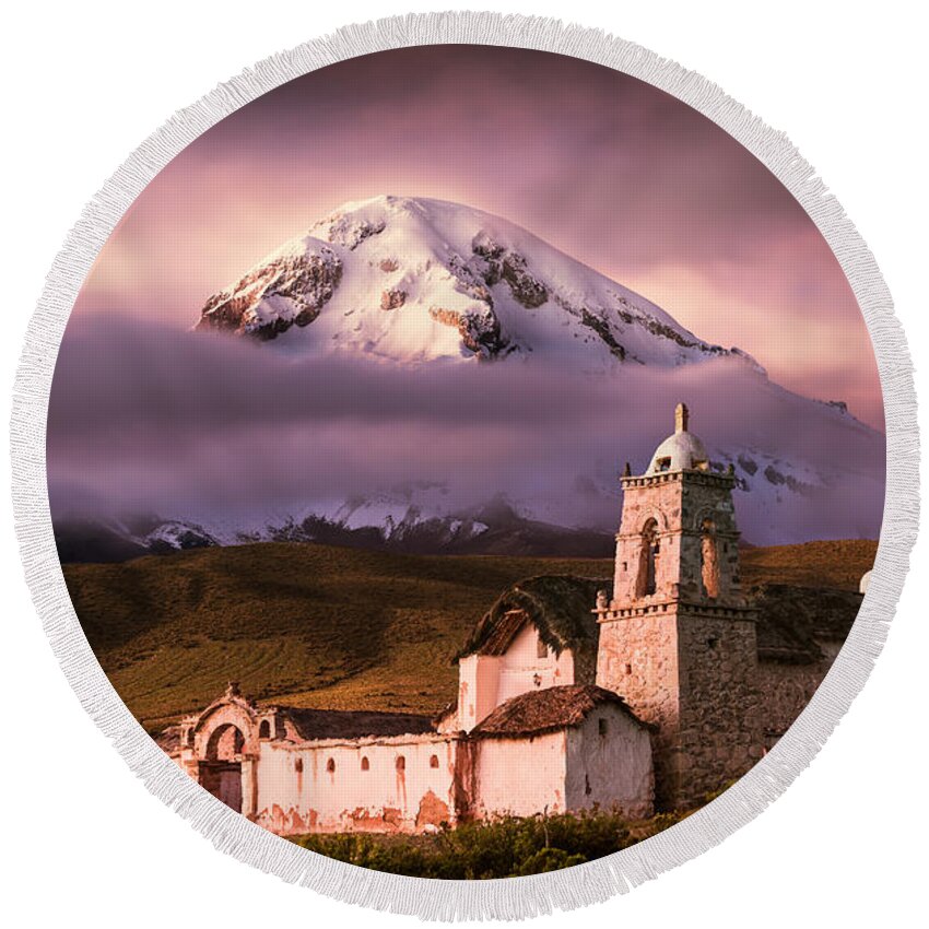 Tomarapi Round Beach Towel featuring the photograph Church Tomarapi by Peter Boehringer