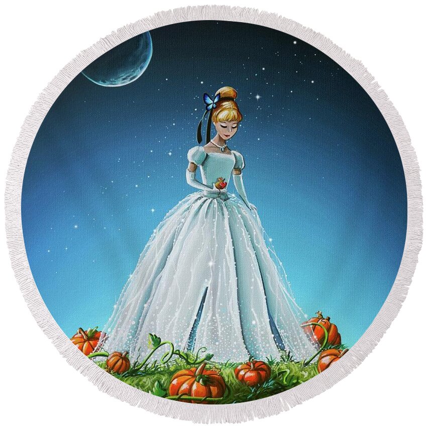 Cinderella Round Beach Towel featuring the painting Cinderella by Cindy Thornton