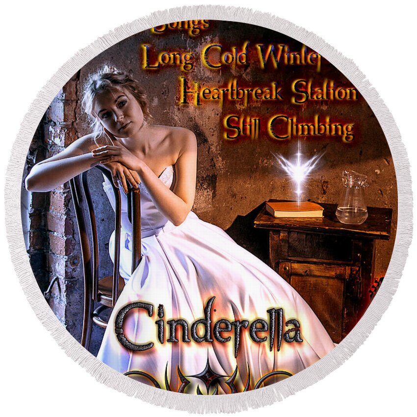 Cinderella Round Beach Towel featuring the digital art Cinderella Discography by Michael Damiani