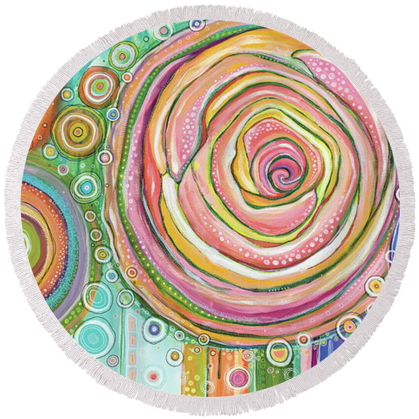 Circle Of Life Round Beach Towel featuring the painting Circle of Life by Tanielle Childers