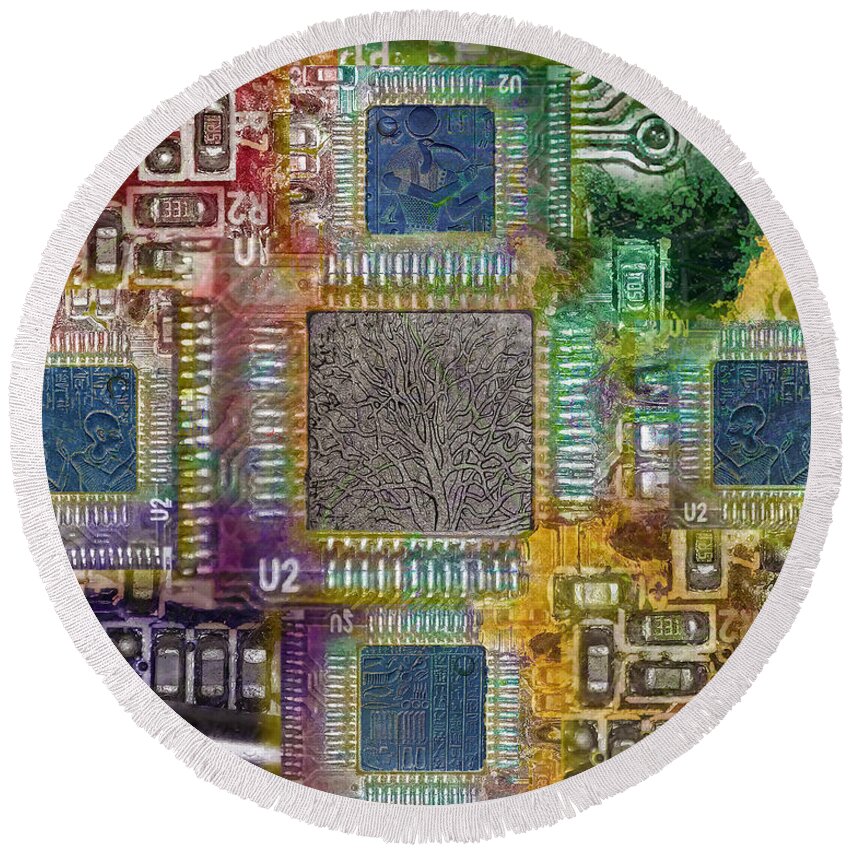 Computer Round Beach Towel featuring the digital art Circuits by Anthony Ellis