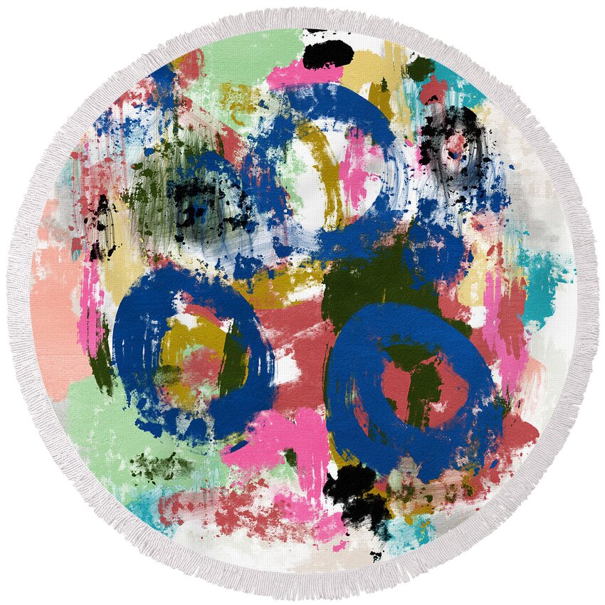 Abstract Round Beach Towel featuring the mixed media Cirklar 3- Art by Linda Woods by Linda Woods
