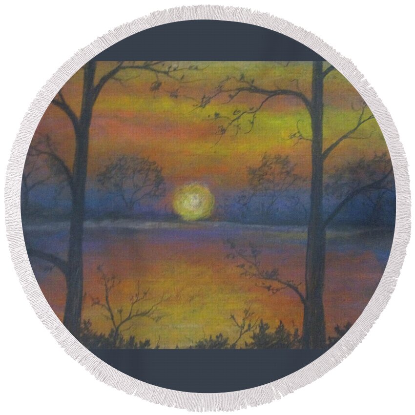 Sunset Round Beach Towel featuring the painting Citric Pleasing by Jen Shearer