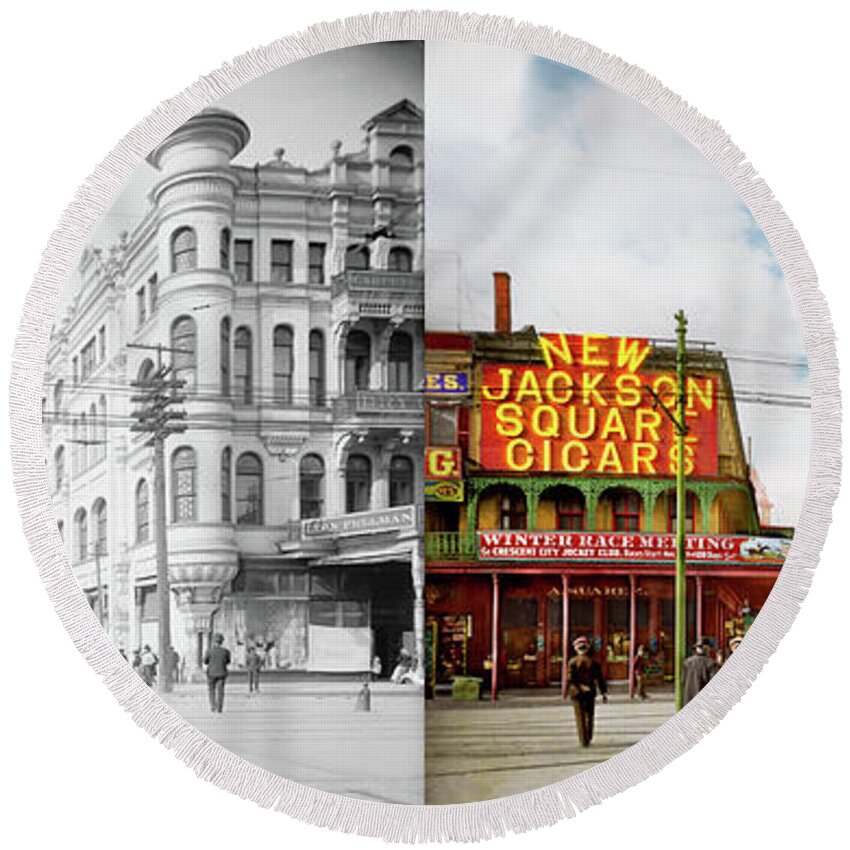 New Orleans Round Beach Towel featuring the photograph City - New Orleans, LA - The Pickwick Palace 1902 - Side by Side by Mike Savad