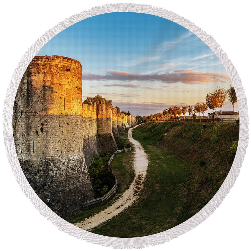 Architecture Round Beach Towel featuring the photograph City wall of Provins by Fabiano Di Paolo