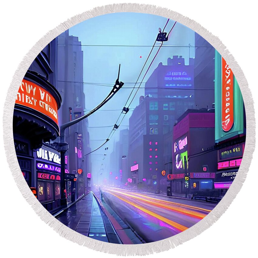City Round Beach Towel featuring the digital art Cityscapes 17 by Fred Larucci