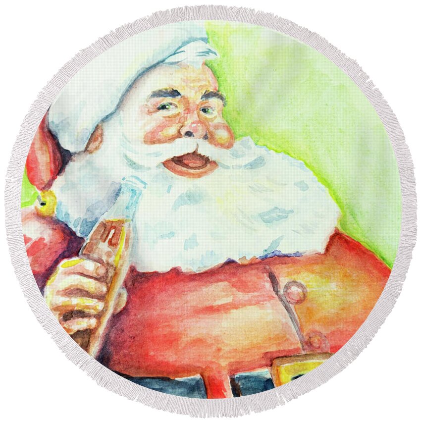 Coke Round Beach Towel featuring the painting Classic Santa Clause with Coca-Cola by Brett Hardin