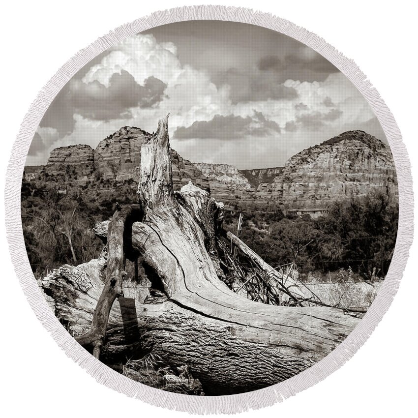 America Round Beach Towel featuring the photograph Classic Sedona Landscape - Sepia Edition by Gregory Ballos