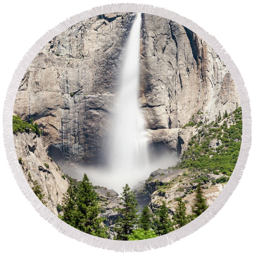 California Round Beach Towel featuring the photograph Classic Waterfall Yosemite Falls by Dan Carmichael