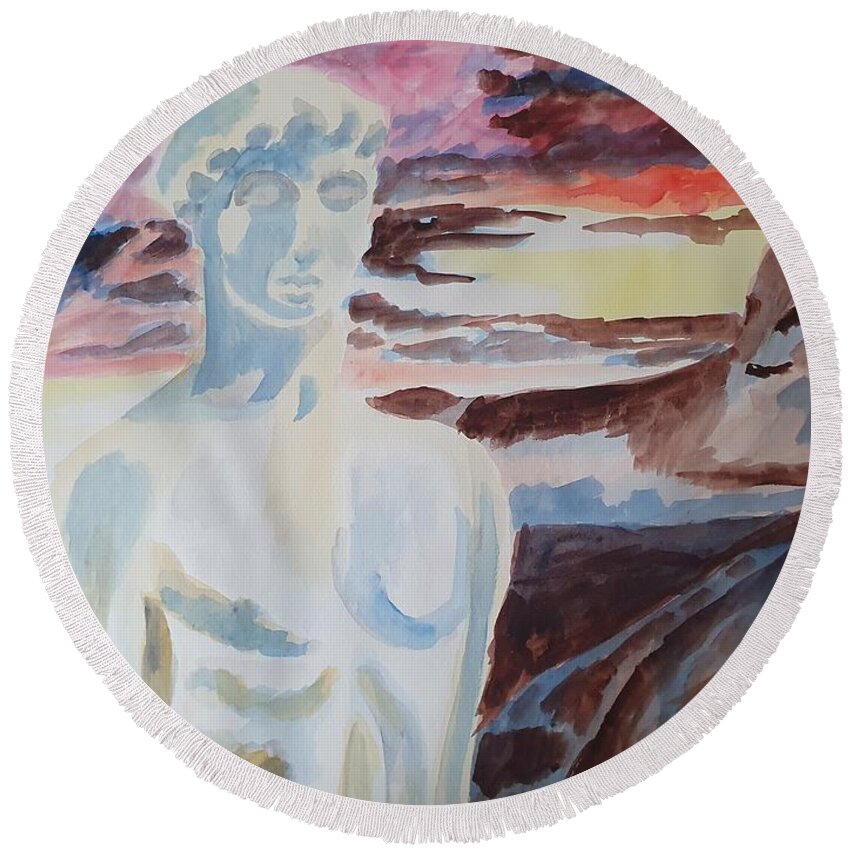 Masterpiece Paintings Round Beach Towel featuring the painting Classical Sunset by Enrico Garff
