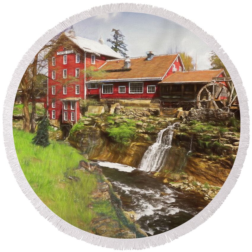 Clifton Mill Vintage Retro Round Beach Towel featuring the mixed media Clifton Mill Vintage Retro by Dan Sproul