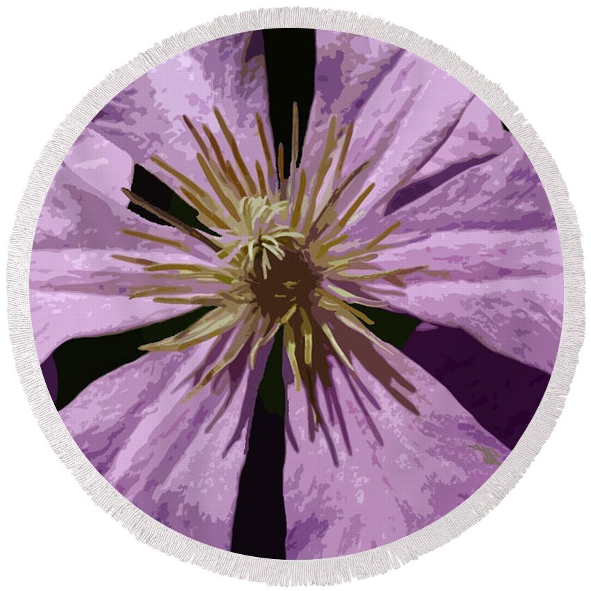 Nature Round Beach Towel featuring the mixed media Climatis by Judy Cuddehe