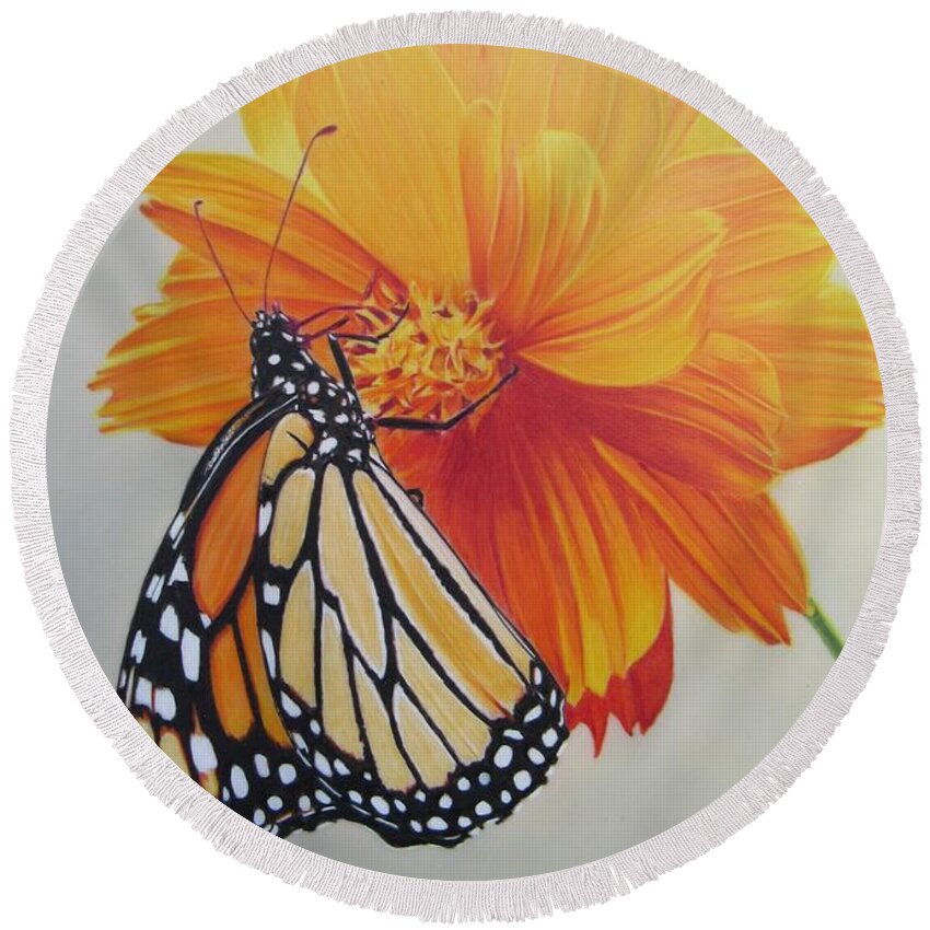 Monarch Round Beach Towel featuring the drawing Climb Every Flower by Kelly Speros
