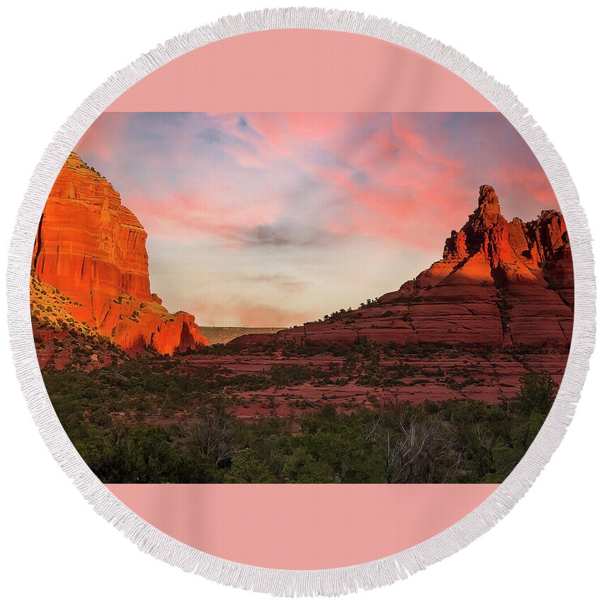  Round Beach Towel featuring the photograph Climbing Bell Rock by Al Judge