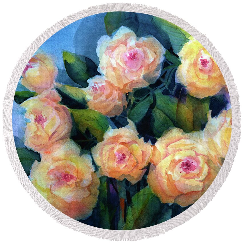 Yellow Roses Round Beach Towel featuring the painting Close to You by Lois Blasberg