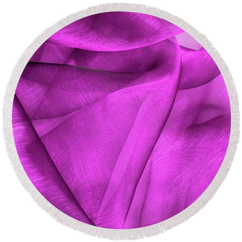 Organza Round Beach Towel featuring the photograph Close up of the purple wavy organza fabric by Severija Kirilovaite