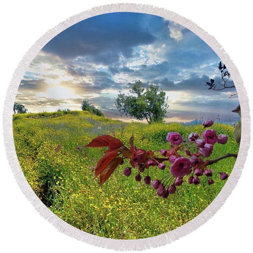 Flowers Of Field Round Beach Towel featuring the digital art Clothed in Splendor by Norman Brule