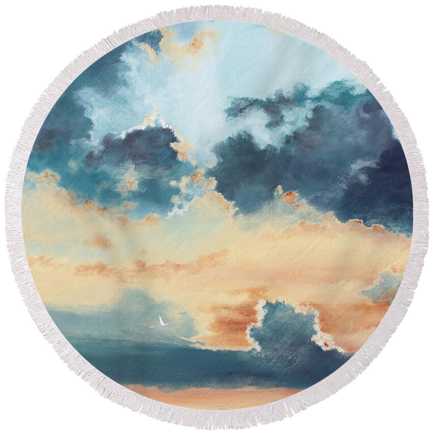 Blue Round Beach Towel featuring the painting Morning by Katrina Nixon
