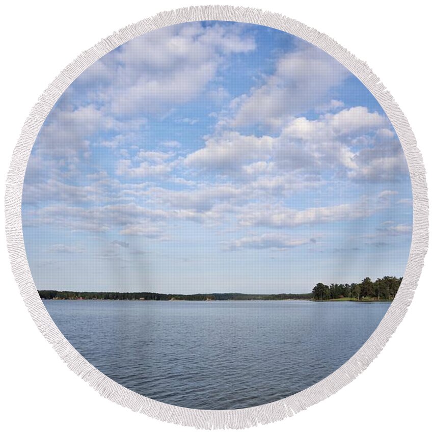 Lake Round Beach Towel featuring the photograph Cloud Confetti by Ed Williams