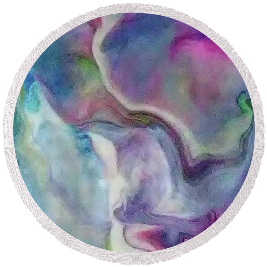 Abstract Pretty Colors Round Beach Towel featuring the painting Cloud Dance 1 by Deborah Erlandson