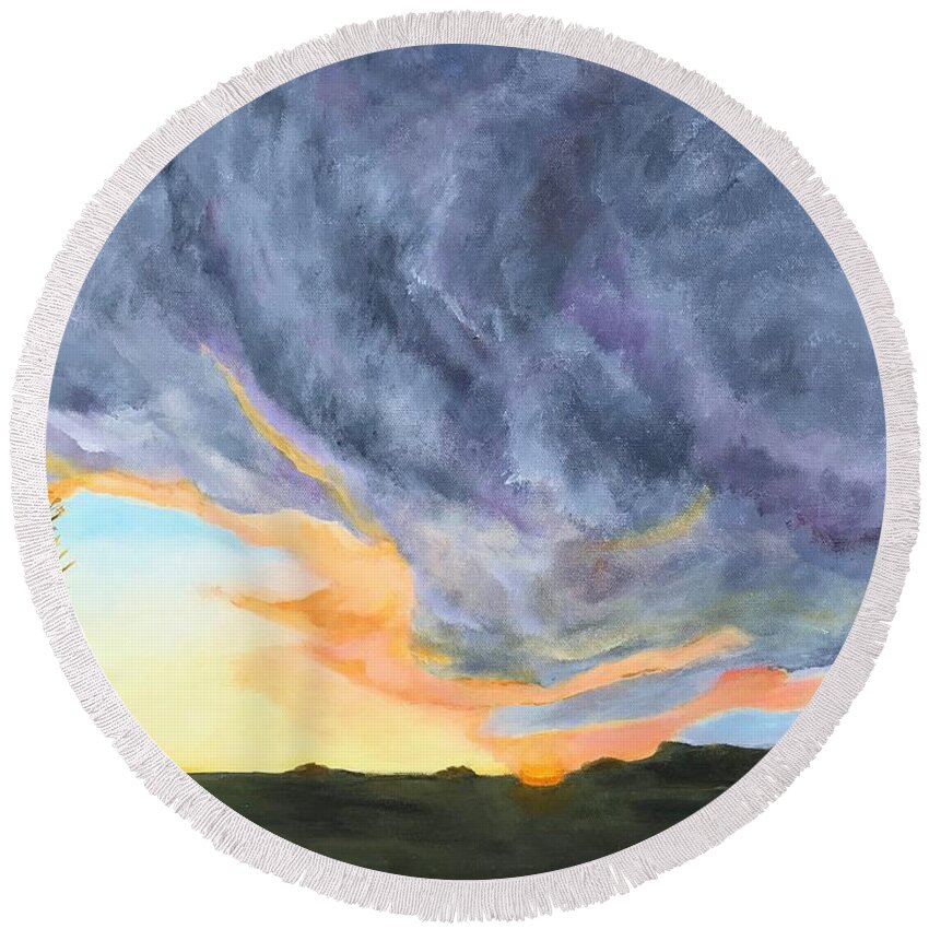 Cloud Round Beach Towel featuring the painting Cloud Fury by Deborah Naves