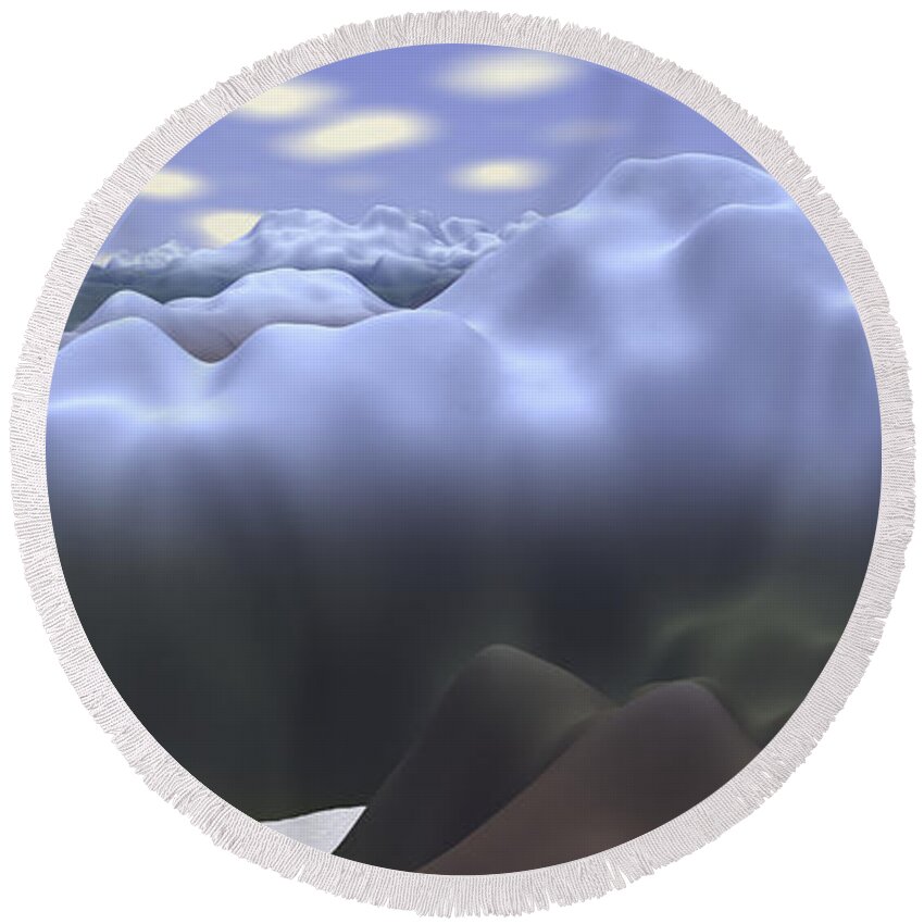 Exoplanet Round Beach Towel featuring the digital art Cloud Mountains by Bernie Sirelson