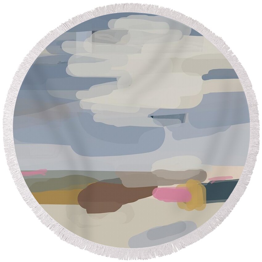 Abstract Landscape Round Beach Towel featuring the painting Cloud Study - abstract landscape by Vesna Antic