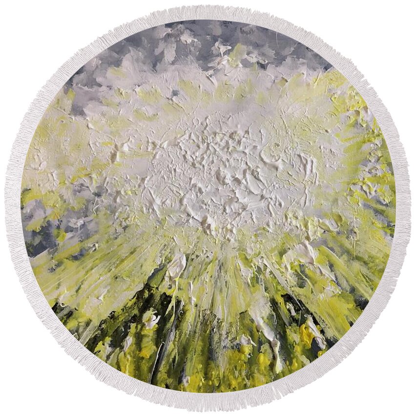 Landscape Round Beach Towel featuring the painting Cloudburst by Bethany Beeler