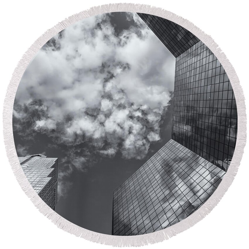 Alberta Round Beach Towel featuring the photograph Clouds Bw by Jonathan Nguyen