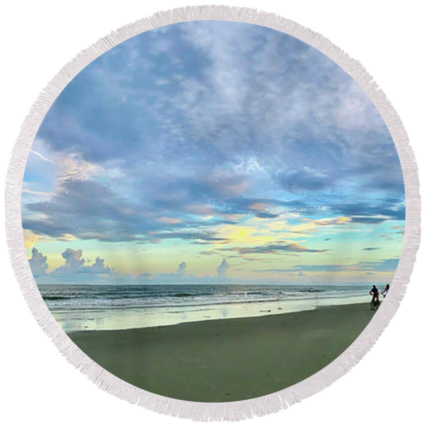 Landscape Round Beach Towel featuring the photograph Clouds Over Ocean 2 by Patricia Schaefer