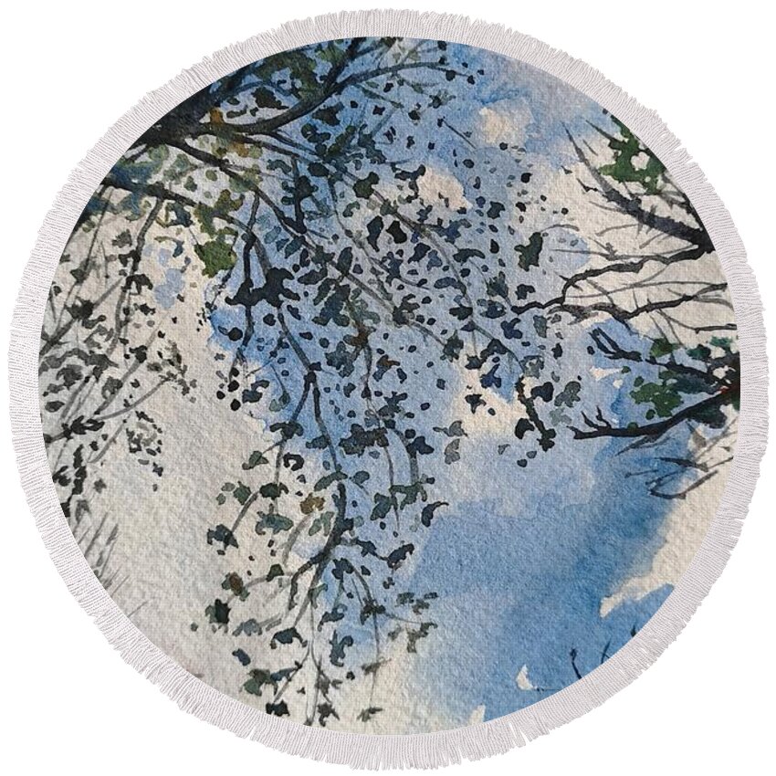 Cloudscape Round Beach Towel featuring the painting Clouds by Sheila Romard