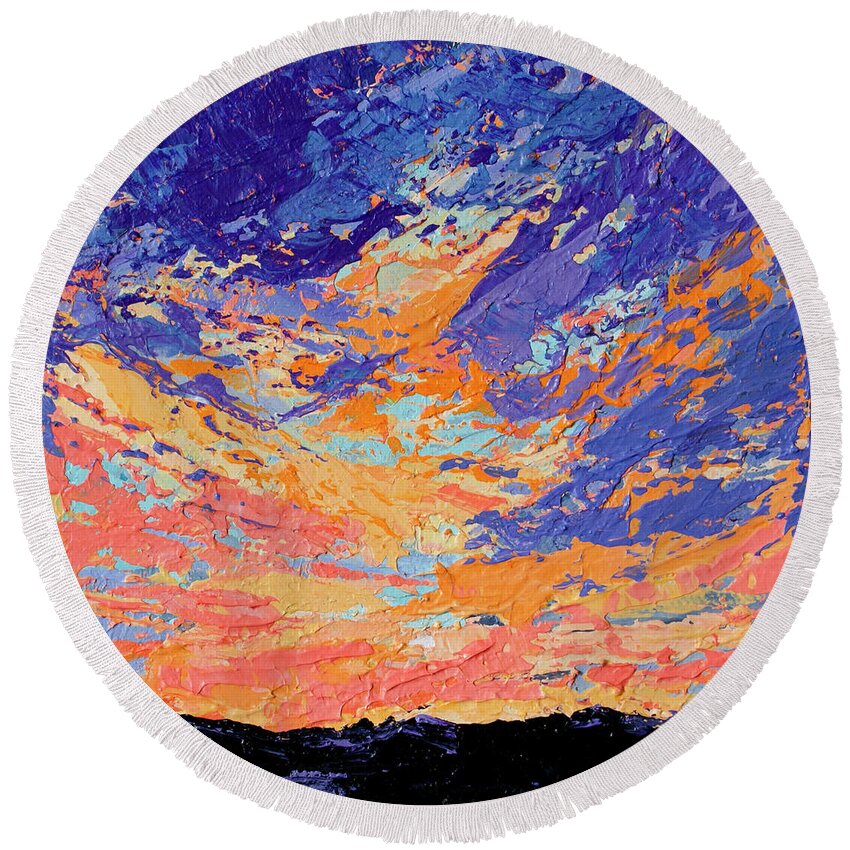 Sky Painting Round Beach Towel featuring the painting Cloudscape and Mountains Modern Acrylic Painting by Patricia Awapara