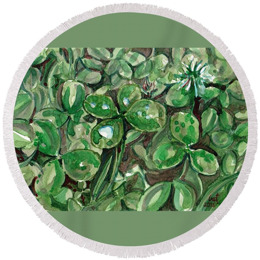 Clover Round Beach Towel featuring the painting Clover field by George Cret